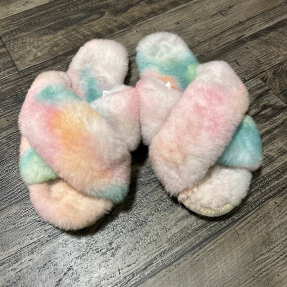 Emu Australia Mayberry Tie Dye W12655 Womens Pink Wool Slides Slippers Fluffy 11 - Picture 3 of 9